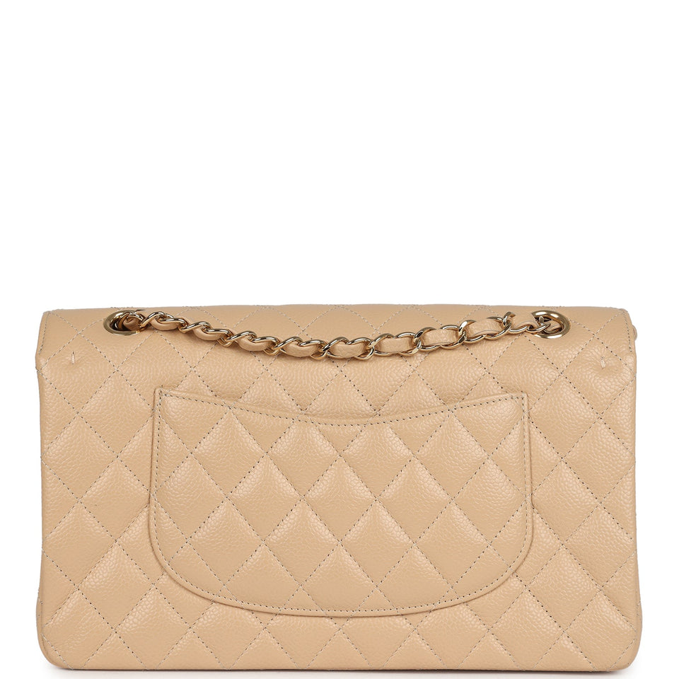 Chanel Medium Classic Double Flap Beige Caviar Gold Hardware