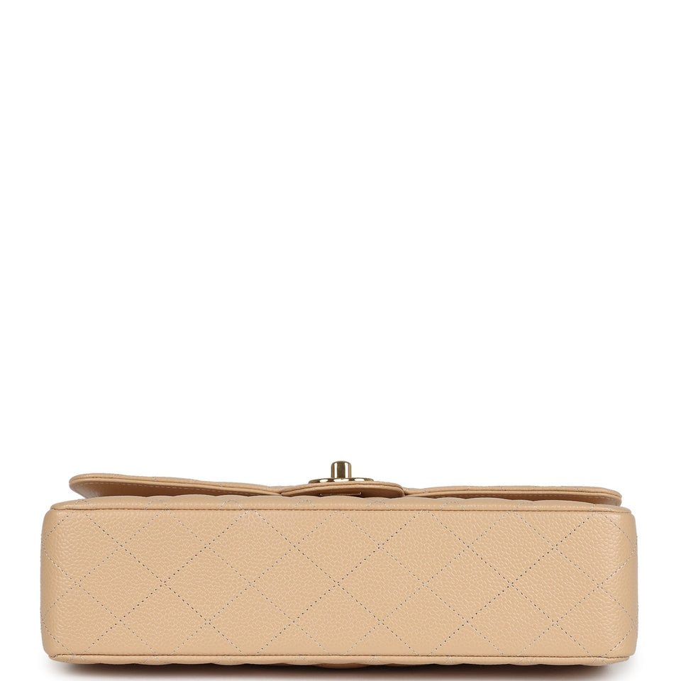 Chanel Medium Classic Double Flap Beige Caviar Gold Hardware
