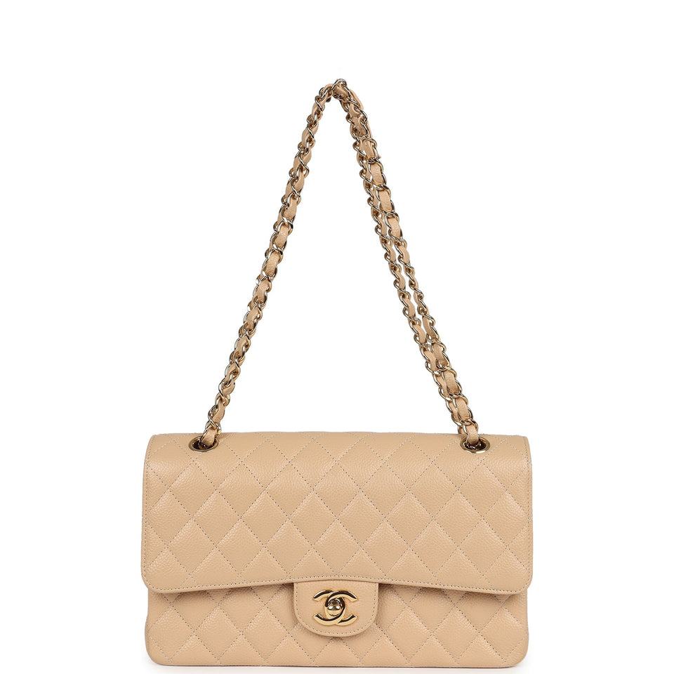 Chanel Medium Classic Double Flap Beige Caviar Gold Hardware