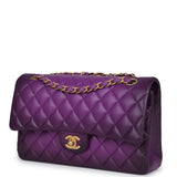 Chanel Medium Classic Double Flap Bag Purple Ombre Lambskin Brushed Gold Hardware