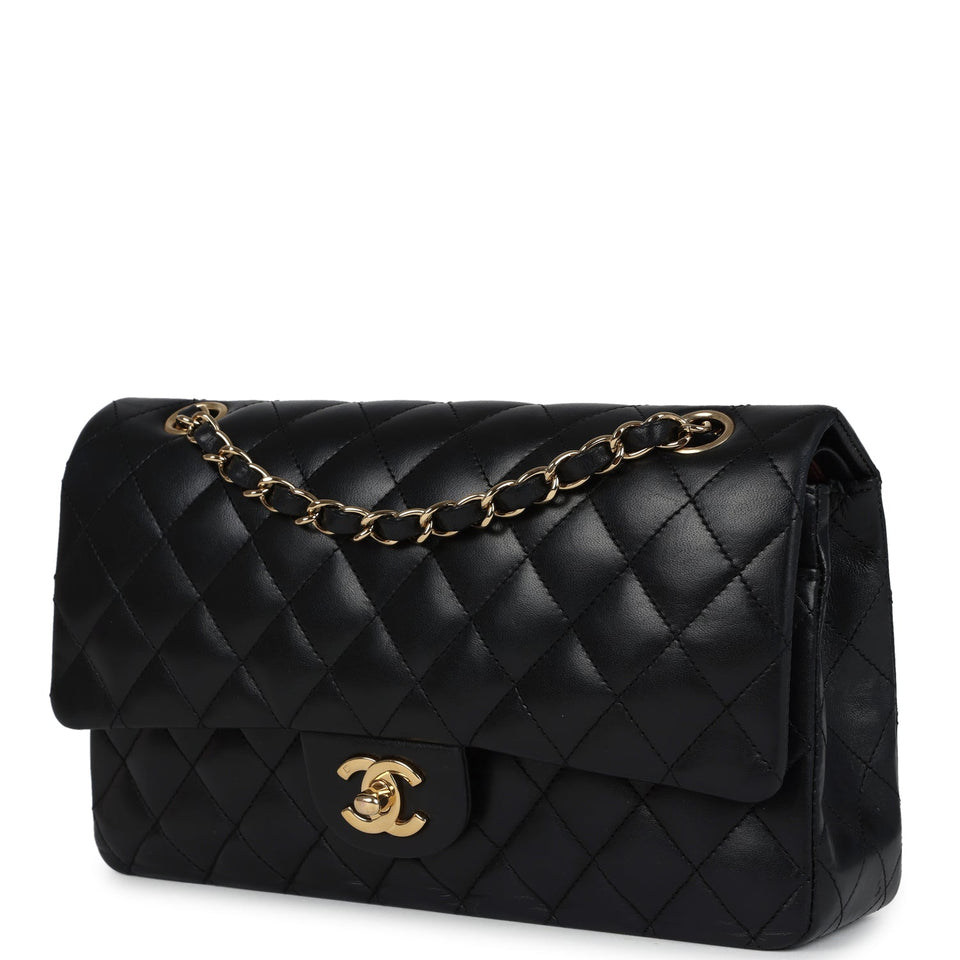 Chanel Medium Classic Double Flap Bag Black Lambskin Gold Hardware