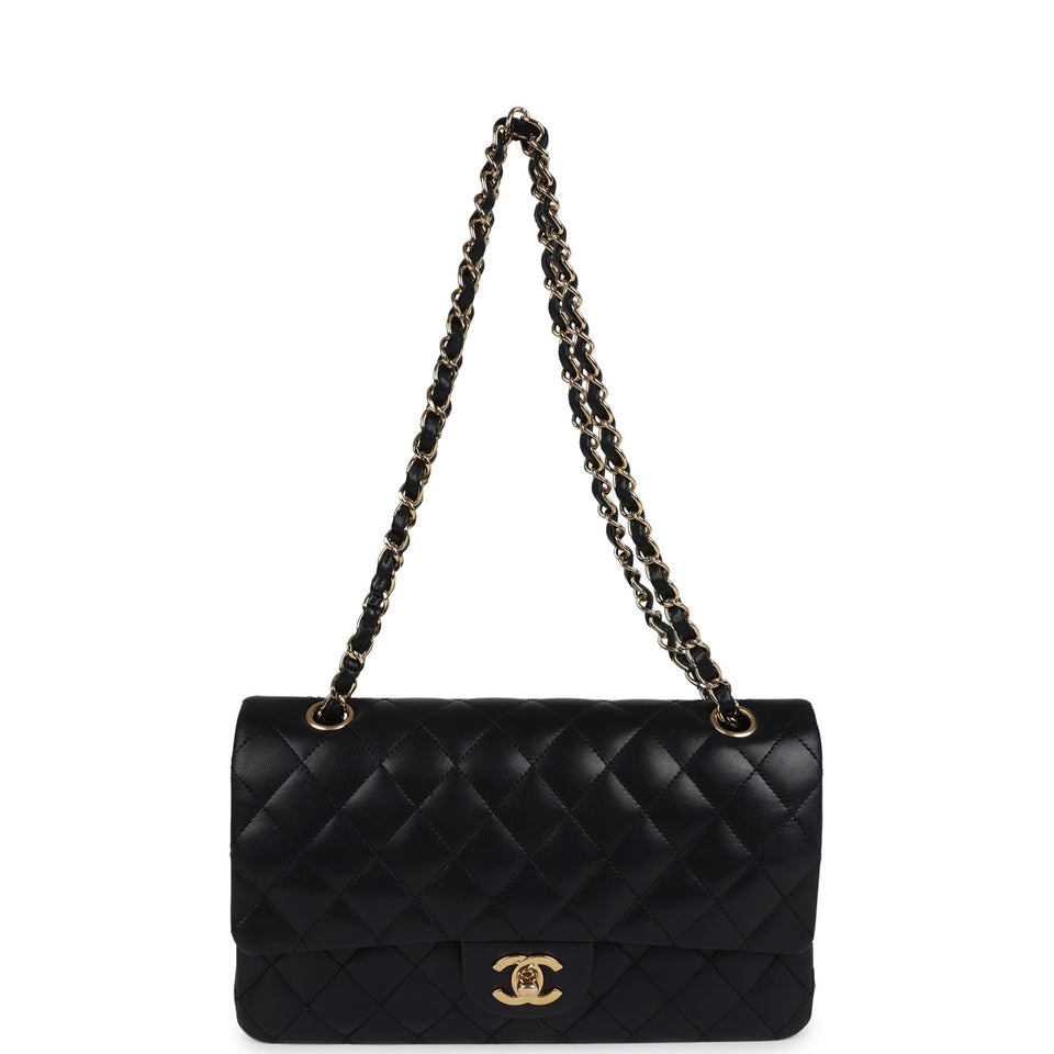 Chanel Medium Classic Double Flap Bag Black Lambskin Gold Hardware