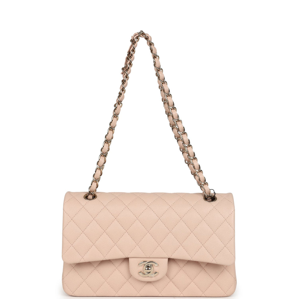 Chanel Medium Classic Double Flap Light Beige Caviar Light Gold Hardware
