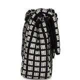 Chanel Medium Logo Ribbon Classic Double Flap Bag White and Black Canvas and Tweed Silver Hardware