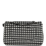 Chanel Medium Logo Ribbon Classic Double Flap Bag White and Black Canvas and Tweed Silver Hardware