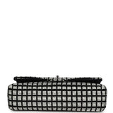 Chanel Medium Logo Ribbon Classic Double Flap Bag White and Black Canvas and Tweed Silver Hardware