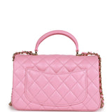 Chanel Mini Rectangular Flapbag with Top Handle Pink Lambskin Light Gold Hardware