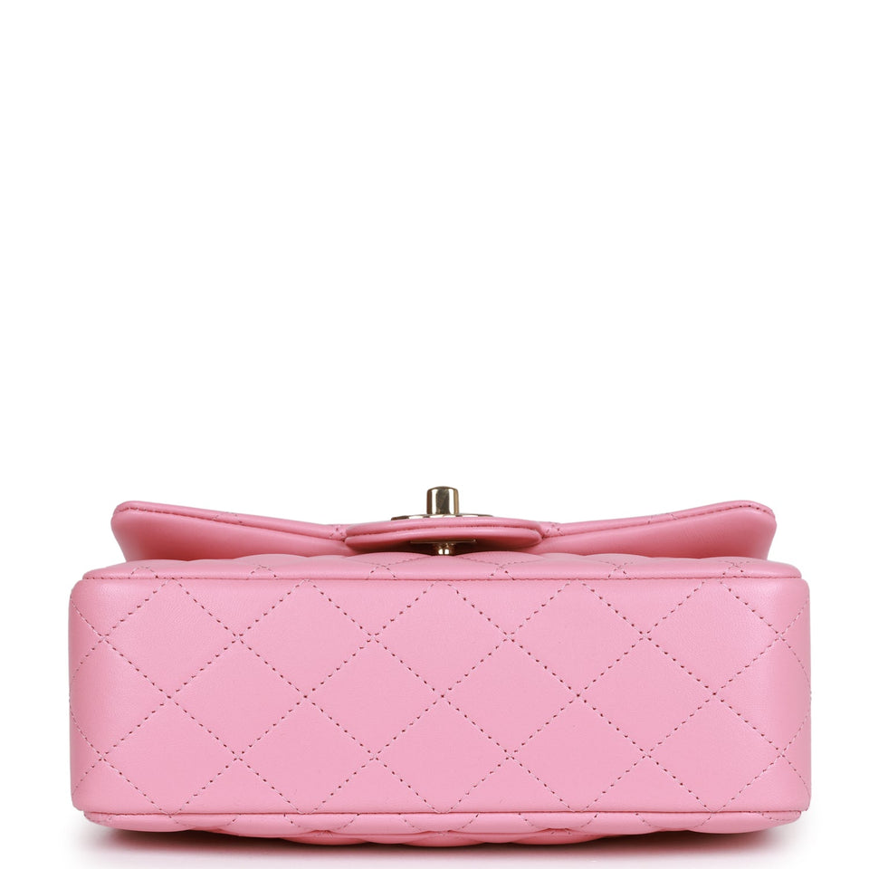 Chanel Mini Rectangular Flapbag with Top Handle Pink Lambskin Light Gold Hardware
