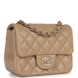 Chanel Mini Square Flap Bag Beige Lambskin Light Gold Hardware