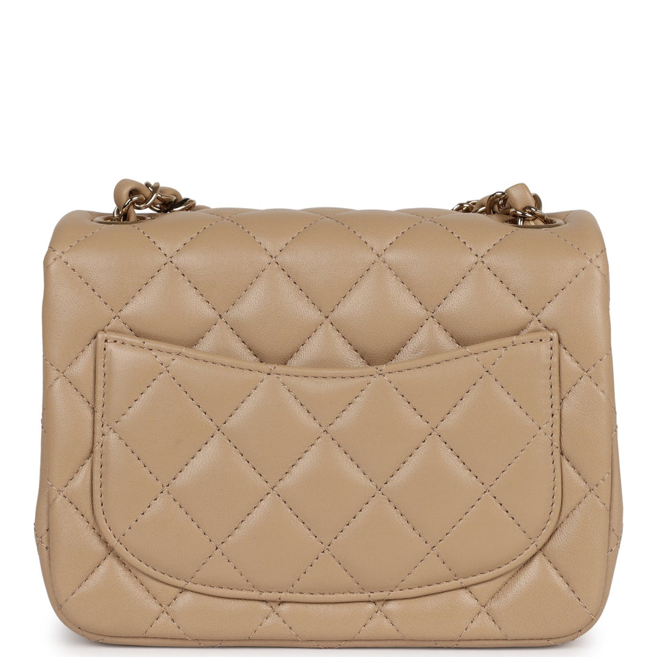 Chanel Mini Square Flap Bag Beige Lambskin Light Gold Hardware