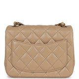 Chanel Mini Square Flap Bag Beige Lambskin Light Gold Hardware