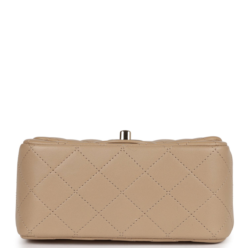 Chanel Mini Square Flap Bag Beige Lambskin Light Gold Hardware