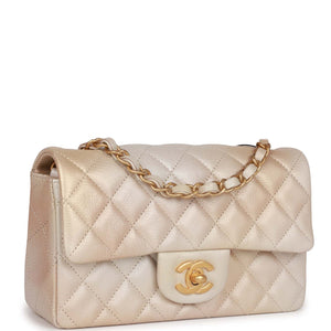 Chanel Mini Rectangular Flap Bag Beige Metallic Ombre Calfskin Aged Gold Hardware