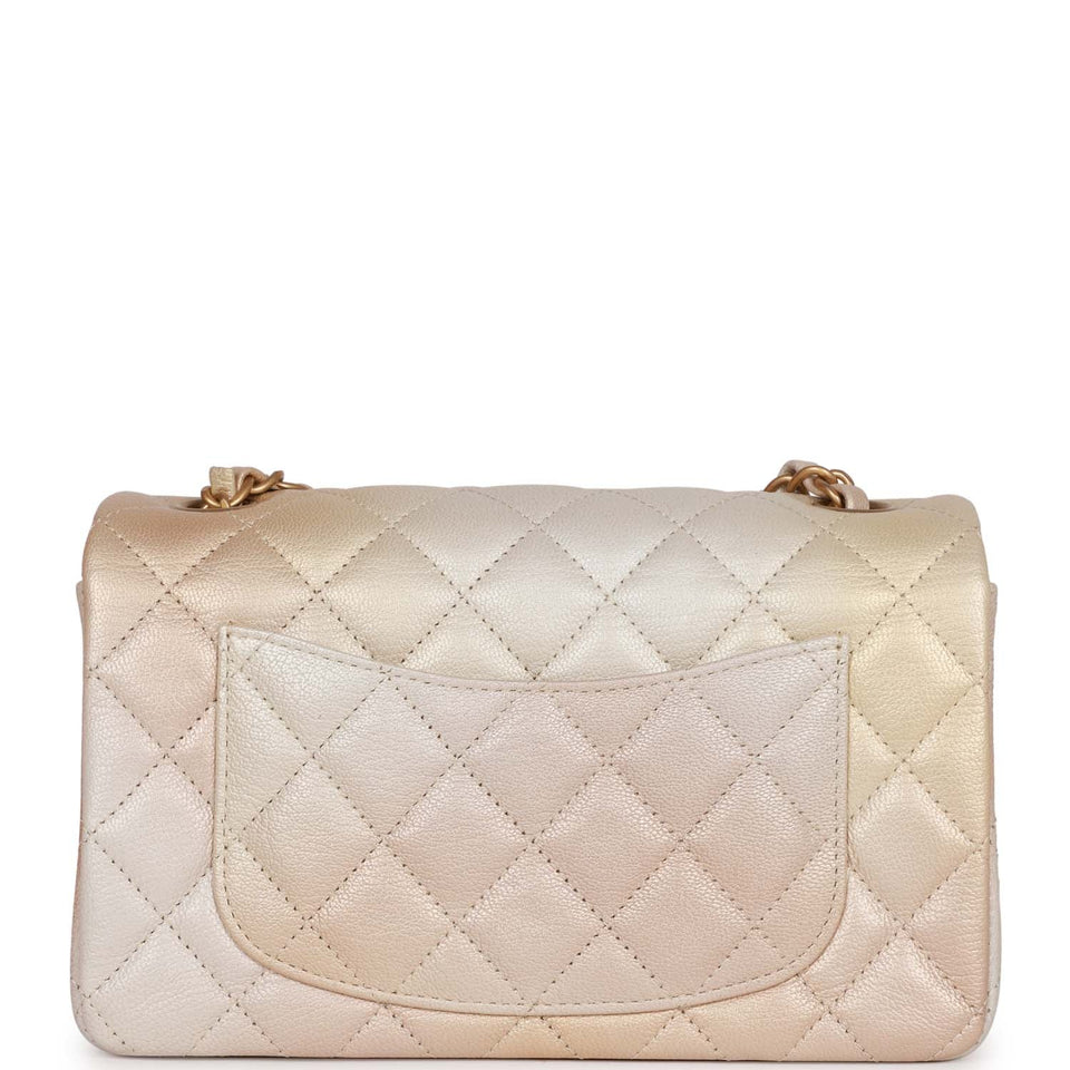 Chanel Mini Rectangular Flap Bag Beige Metallic Ombre Calfskin Aged Gold Hardware