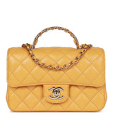 Chanel Mini Rectangular Flap with Jeweled Top Handle Yellow Lambskin Light Gold Hardware