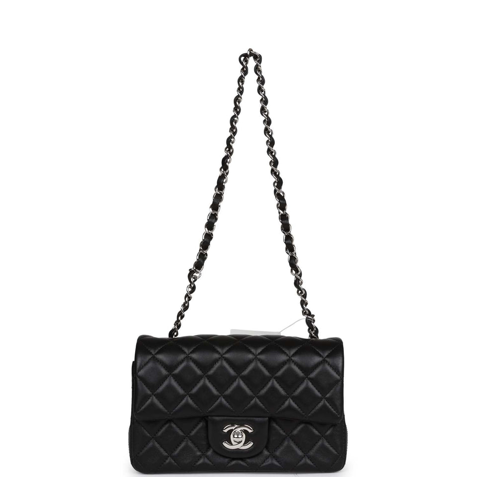 Chanel Mini Rectangular Flap Bag Black Lambskin Silver Hardware