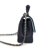 Chanel Mini Rectangular Flap Bag with Top Handle Dark Blue Lambskin Light Gold Hardware