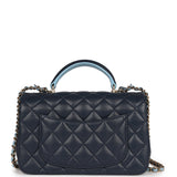 Chanel Mini Rectangular Flap Bag with Top Handle Dark Blue Lambskin Light Gold Hardware