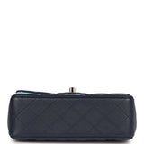 Chanel Mini Rectangular Flap Bag with Top Handle Dark Blue Lambskin Light Gold Hardware