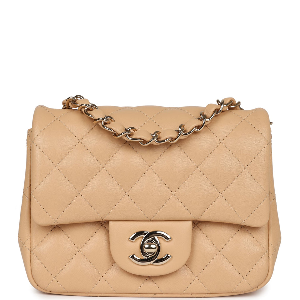 Chanel Mini Classic Square Flap Beige Lambskin Gold Hardware