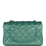 Chanel Mini Classic Rectangular Flap Iridescent Green Lambskin Light Gold Hardware