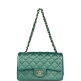 Chanel Mini Classic Rectangular Flap Iridescent Green Lambskin Light Gold Hardware