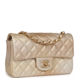 Chanel Mini Classic Rectangular Flap Iridescent Gold and Beige Ombre Chevre Aged Gold Hardware