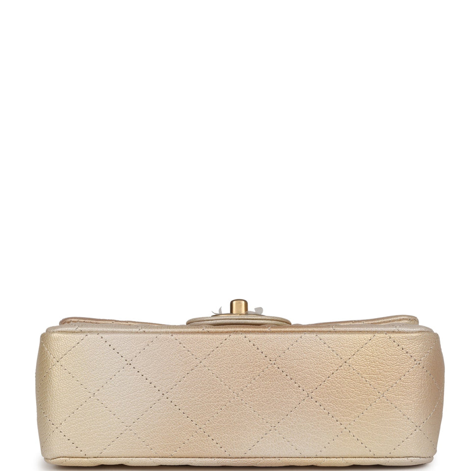 Chanel Mini Classic Rectangular Flap Iridescent Gold and Beige Ombre Chevre Aged Gold Hardware
