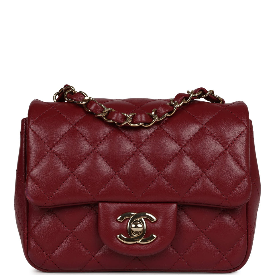 Chanel Mini Classic Square Flap Burgundy Lambskin Gold Hardware