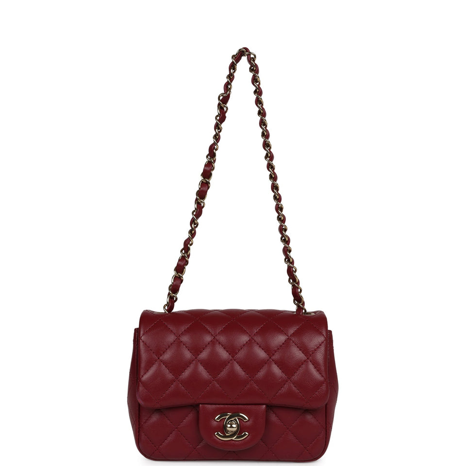 Chanel Mini Classic Square Flap Burgundy Lambskin Gold Hardware