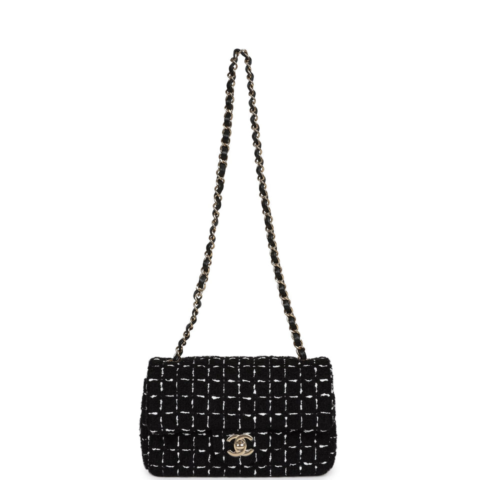 Chanel Mini Classic Rectangular Flap Black and White Tweed Gold Hardware