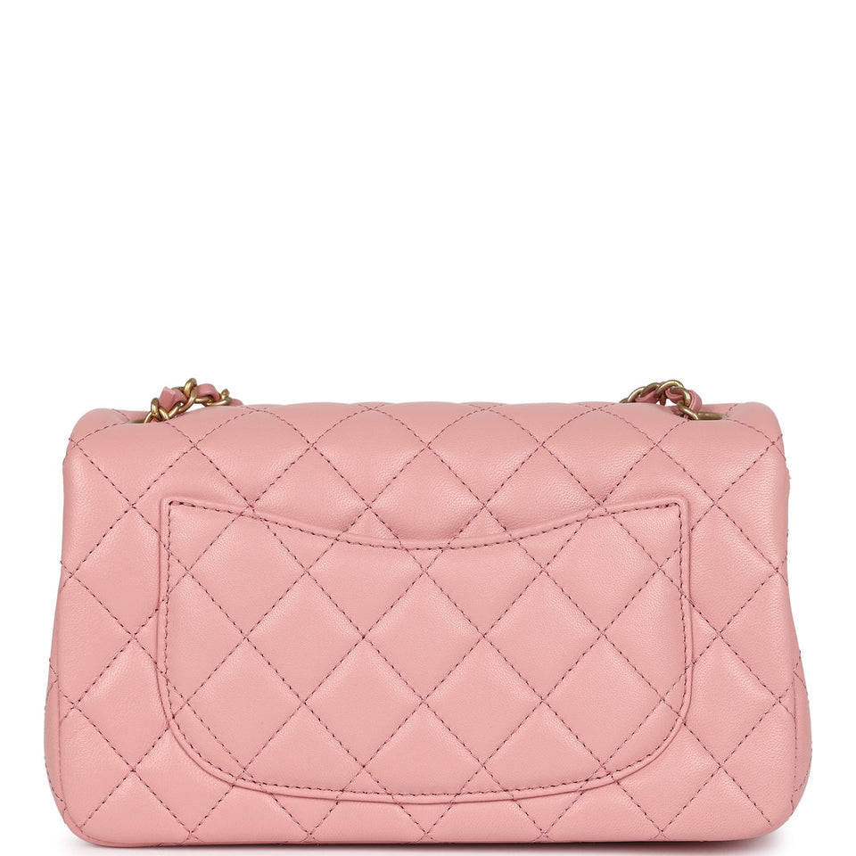 Chanel Mini Pearl Crush Rectangular Flap Dark Pink Lambskin Brushed Gold Hardware