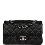 Chanel Mini Rectangular Flap Bag Black Lambskin Silver Hardware