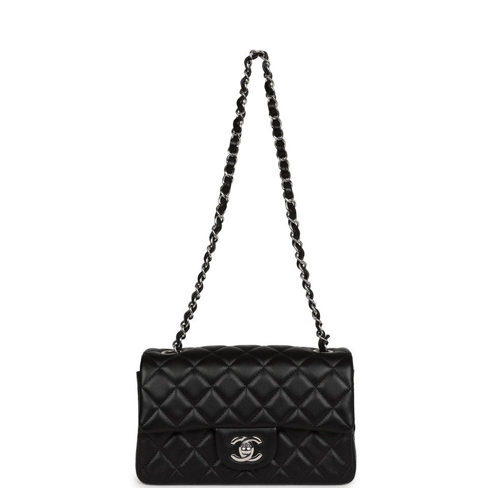 Chanel Mini Rectangular Flap Bag Black Lambskin Silver Hardware