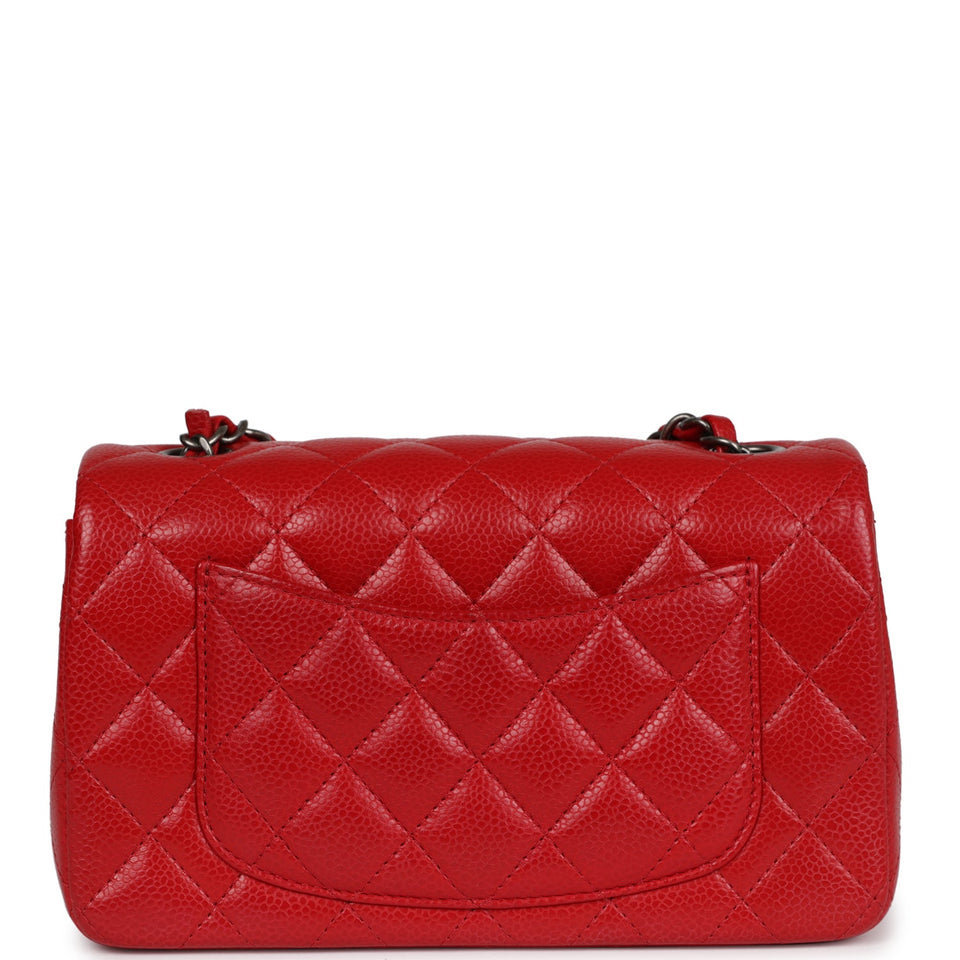 Chanel Mini Rectangular Flap Red Caviar Ruthenium Hardware