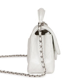Chanel Mini Rectangular Top Handle Flap Bag White Iridescent Caviar Silver Hardware