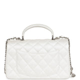 Chanel Mini Rectangular Top Handle Flap Bag White Iridescent Caviar Silver Hardware