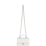 Chanel Mini Rectangular Top Handle Flap Bag White Iridescent Caviar Silver Hardware
