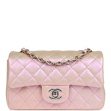 Chanel Mini Rectangular Flap Bag Pink Iridescent Calfskin Silver Hardware