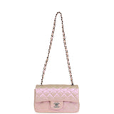 Chanel Mini Rectangular Flap Bag Pink Iridescent Calfskin Silver Hardware