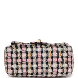 Chanel Pearl Crush Mini Square Flap Bag Pink and Black Tweed Antique Gold Hardware