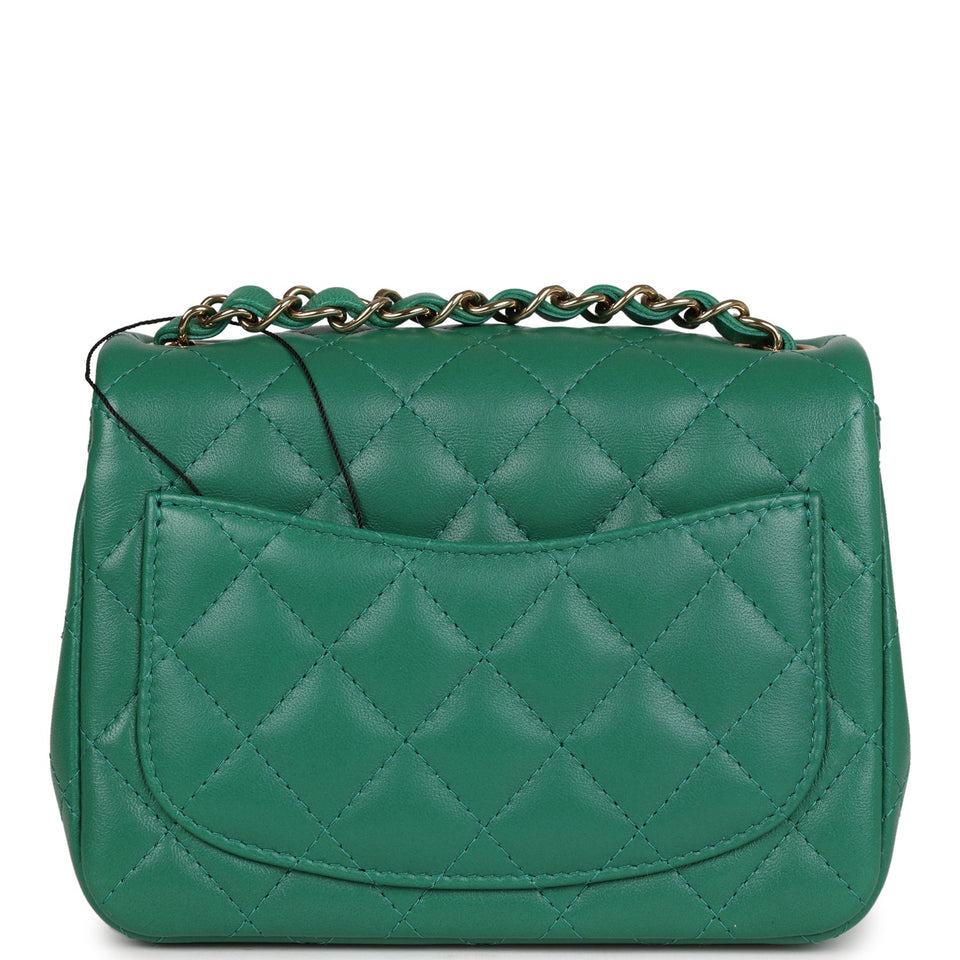 Chanel Mini Square Flap Bag Green Lambskin Gold Hardware