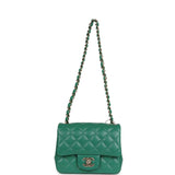 Chanel Mini Square Flap Bag Green Lambskin Gold Hardware