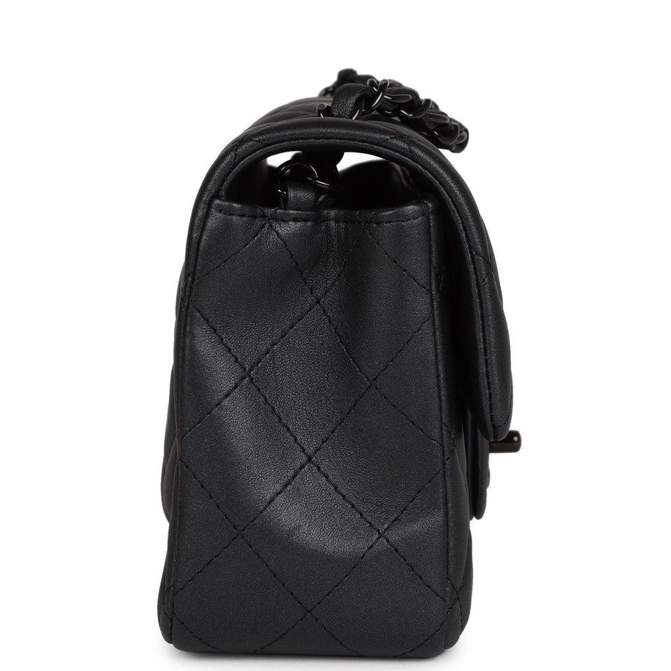 Chanel Mini Rectangular Flap So Black Iridescent Lambskin Black Hardware