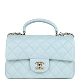 Chanel Mini Rectangular Flap with Top Handle Light Blue Lambskin Light Gold Hardware
