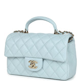 Chanel Mini Rectangular Flap with Top Handle Light Blue Lambskin Light Gold Hardware
