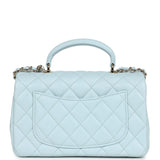 Chanel Mini Rectangular Flap with Top Handle Light Blue Lambskin Light Gold Hardware