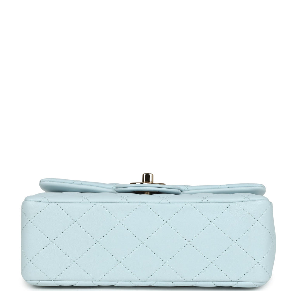 Chanel Mini Rectangular Flap with Top Handle Light Blue Lambskin Light Gold Hardware