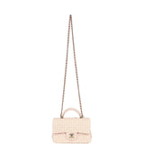 Chanel Mini Rectangular Top Handle Flap Pink and White Tweed Light Gold Hardware