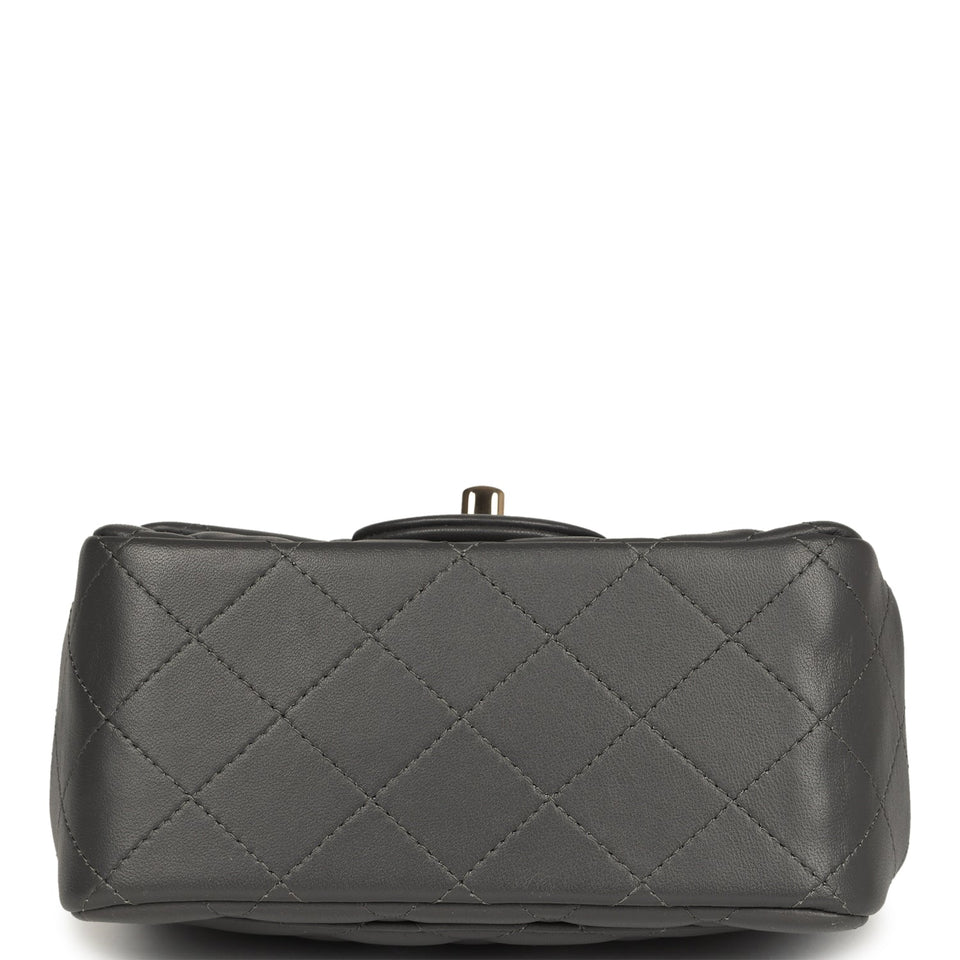 Chanel Mini Square Flap Bag Dark Grey Lambskin Light Gold Hardware
